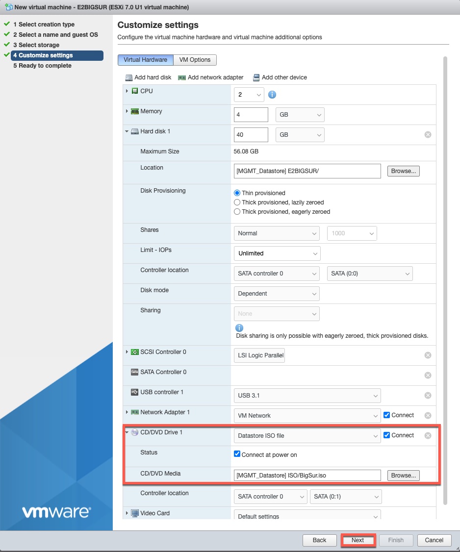 Installing Macos 11 Big Sur On Esxi 7 Update 1 Vmscrub